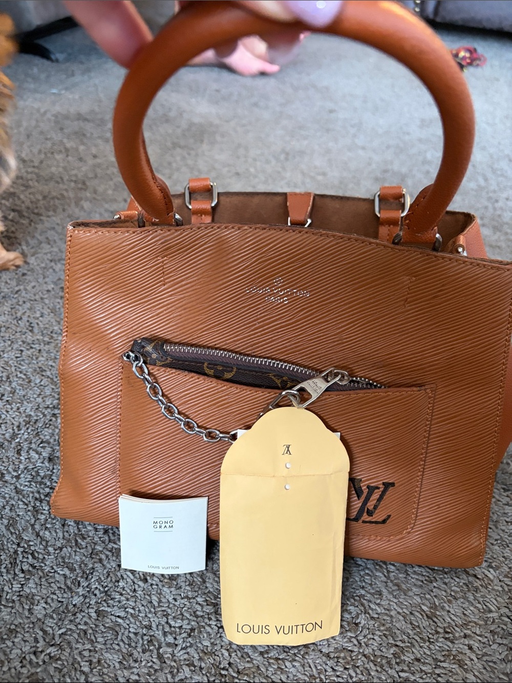 Louis Vuitton Tan/Brown Epi Leather Satchel with Chain Zip Pocket